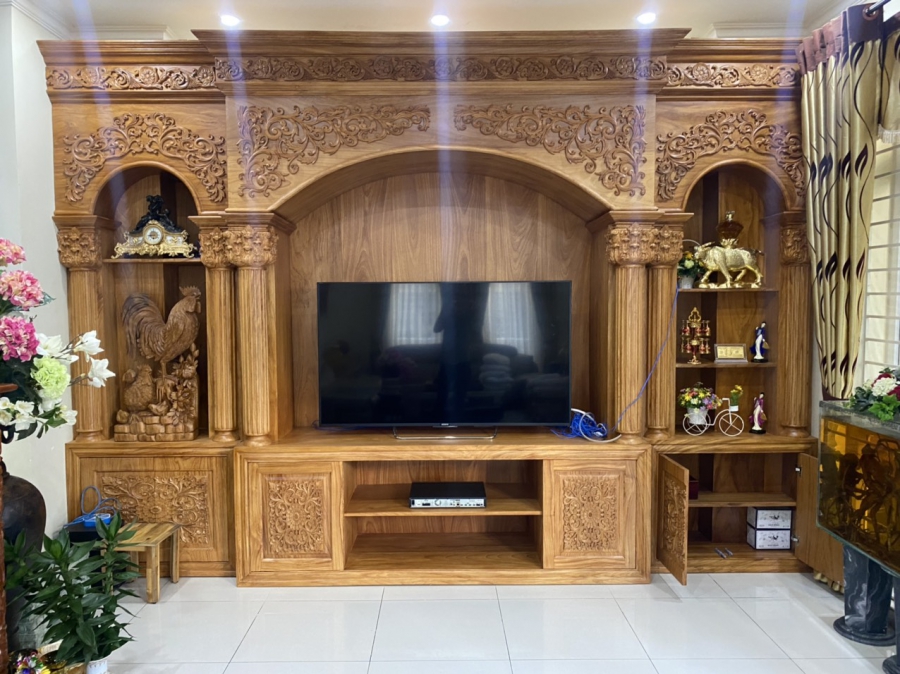 mẩu tủ tivi cổ điển cao cấp gỗ gõ đỏ sang trọng